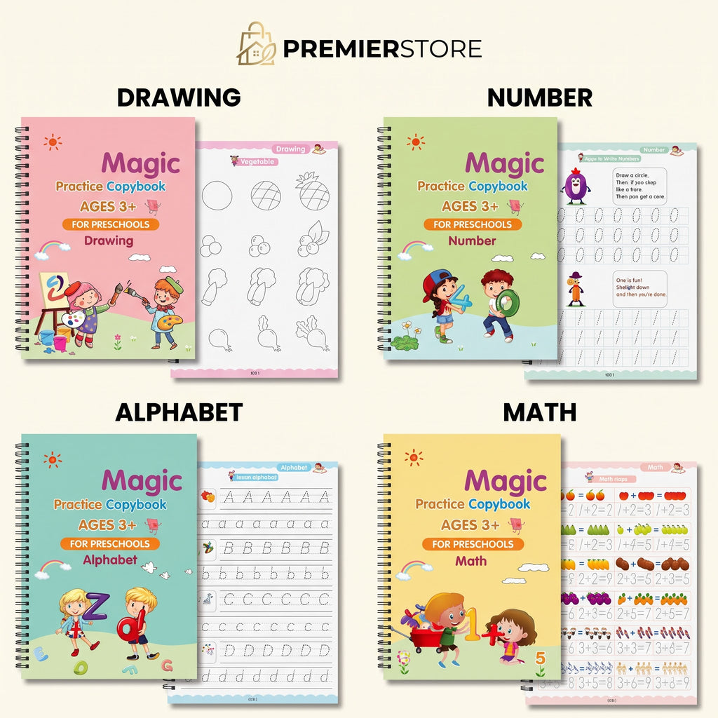 Pack of 4 Magic Book (4 Book + 1 Pen + 10 Refill + 1 Grip)
